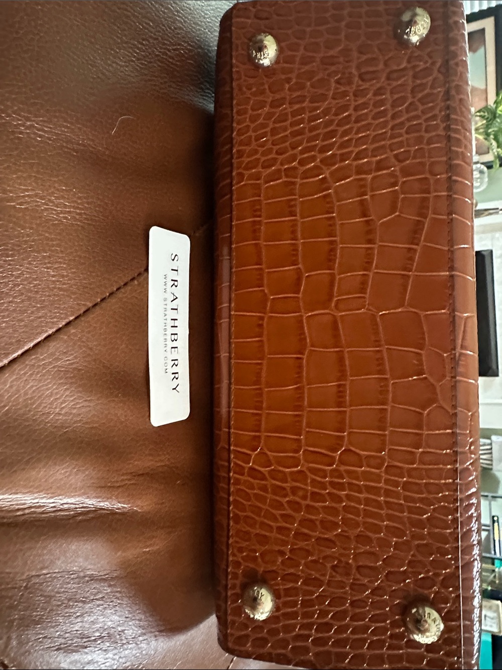 Strathberry Cognac Croc-Embossed Top-Handle Bag - Picture 6 of 10